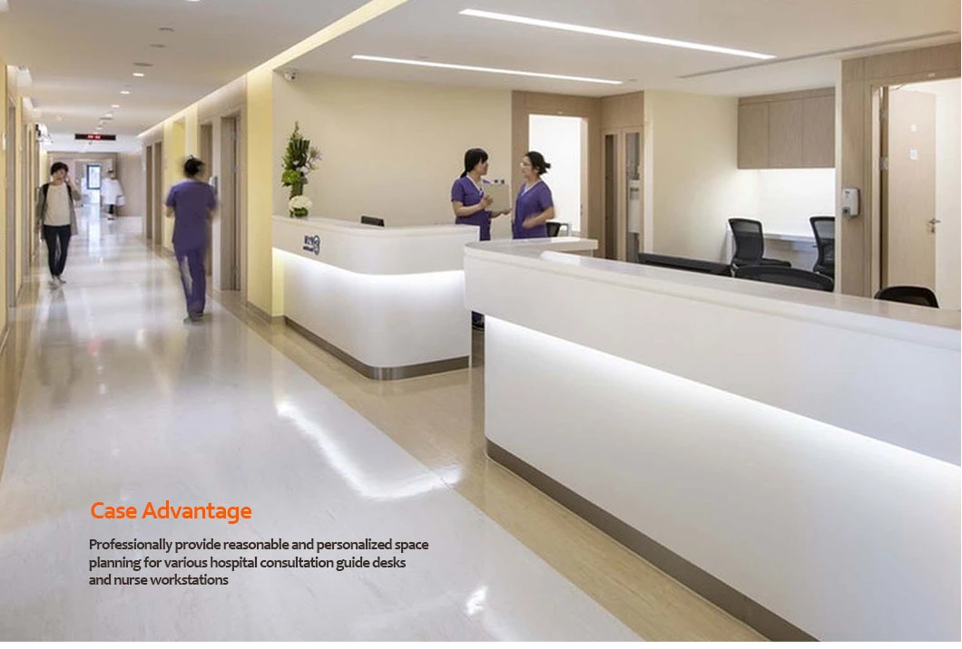 Solid Surface White Long Front Table Big Large Clinic Reception Desk U Shaped Hospital Nursing Nurse Station Design