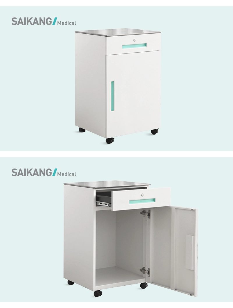 Sks036 Saikang Wholesale Movable Stainless Steel Hospital Medical Bedside Cabinet with Wheels