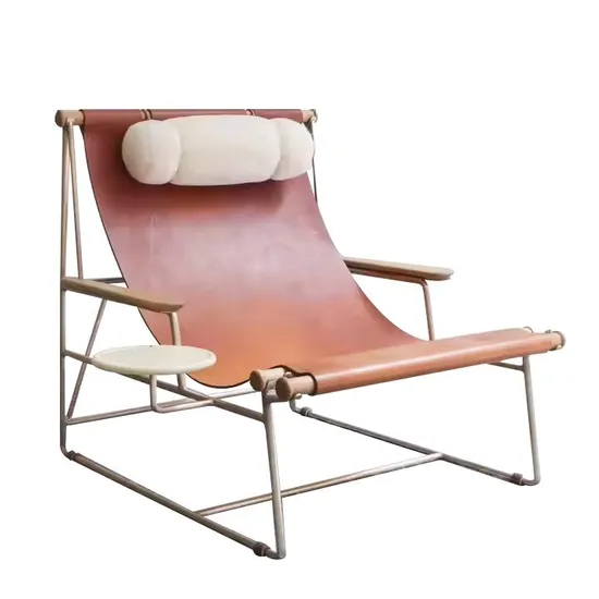 High Quality Leisure Armchair Design Simple Metal Frame Saddle Leather Recliner 