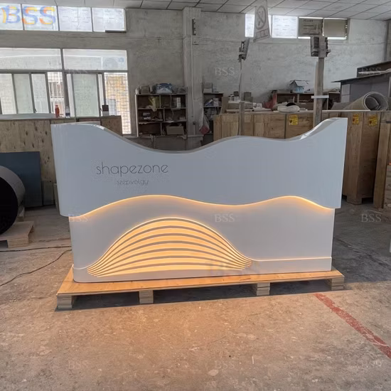 Fantastic White Curved LED Light Reception Desk Medical Light Reception